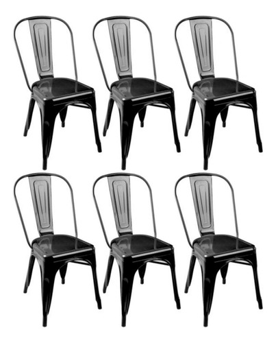 Kit 6 Cadeiras Design Tolix Metal Preta Pelegrin Pel-1518 Cor do assento Preto