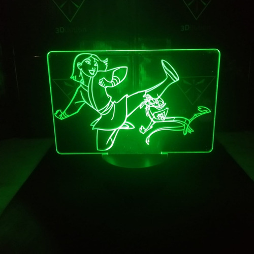 Lámpara De Mesa 3d Mulan Disney Base Negra + Control Y Pilas