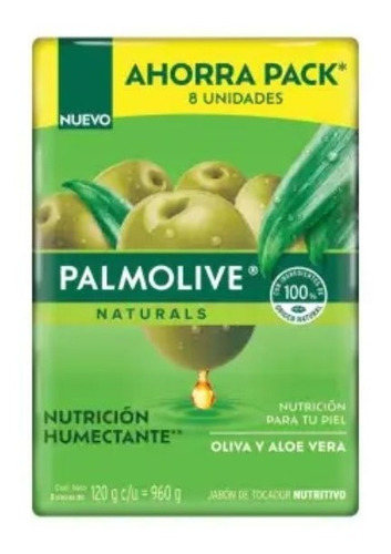 Jabón En Barra Palmolive Naturals Oliva Y Aloe 8 Pzas 120g