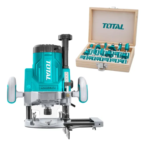 Kit Router Total 2200w Fresadora De Mano + Set 12 Fresas 6mm