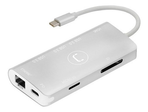 Hub Unno Tipo C 8 En 1 Hdmi Rj45 Pd Usb 3.0 Sd Micro Sd