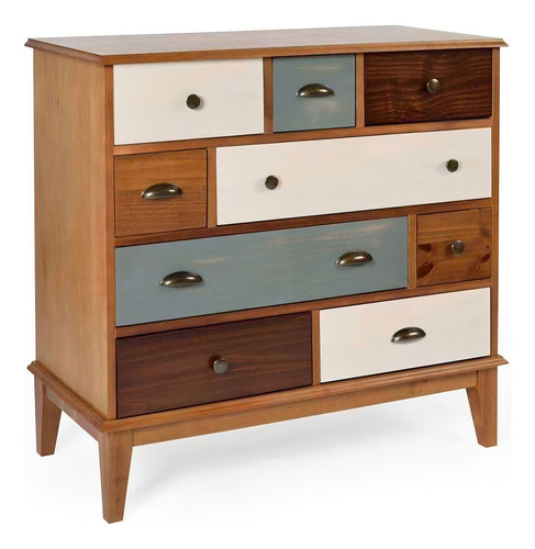 Mobly Cómoda Colors Commode de madera maciza, 9 Gv, barniz de miel y coloreado y... Color: Marrón claro