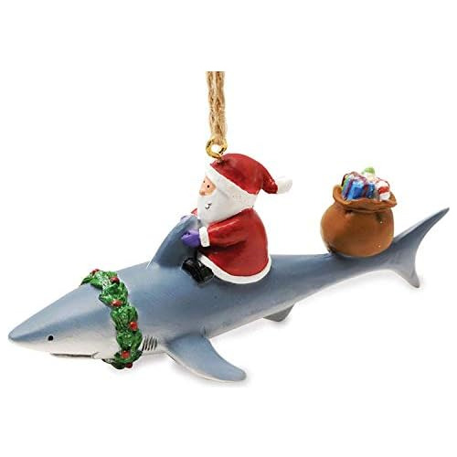 Santa Riding Shark Ornament - Adorno De Santa Montando ...