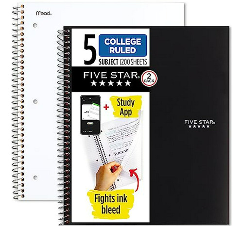 Five Star Spiral Notebooks, 5 Asunto, Papel Colegio Dictamin