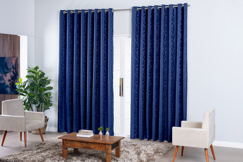 Cortina Jacquard Sala E Quarto 2 70 mts X 2 30, Cor Azul-marinho