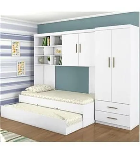 comprar  Guarda Roupa Com Cama Solteiro 4 Portas E Colchão D-20
