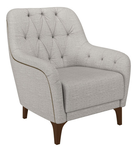 Poltrona Para Sala Decorativa Com Capitonê Pietà Linho Cinza