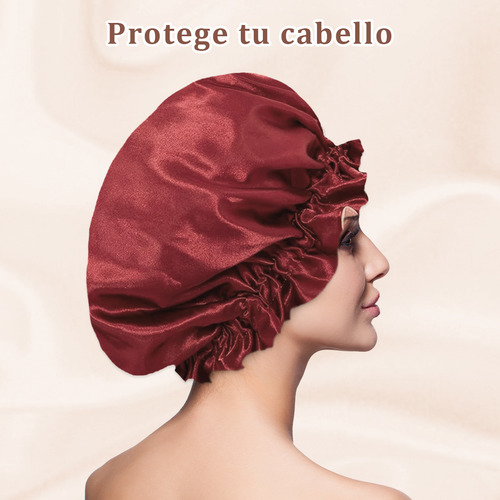 Gorro De Satín Para Dormir Y Proteger El Cabello Doble Capa Rojo Vino
