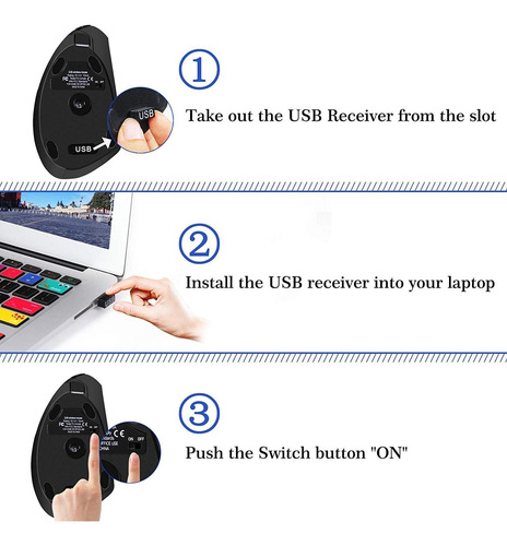 Mouse Inalámbrico Recargable, Ratón Vertical Inalámbrico