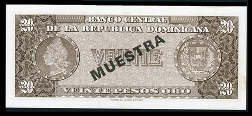 Bn8217 Rep. Dominicana 1964 20 Pesos Ouro Specimen Rara