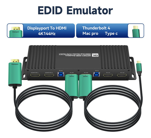 Switch Kvm Hdmi De 2 Puertos Con Tecla De Acceso Rápido,