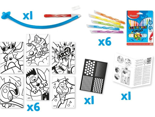 Imagen 4 de 9 de Set Arte Marcadores Y Aerografo Sopla Stencil 846710 Maped E