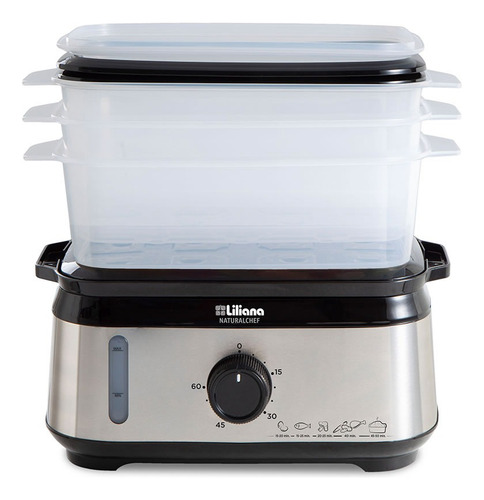 Vaporiera Liliana Av925 Naturalchet 950w 3 Niveles Color Acero Inox
