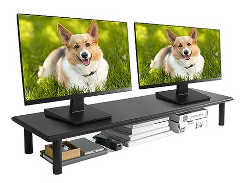 Soporte De Monitor Doble De Bambú Compatible Con Monitor, Im