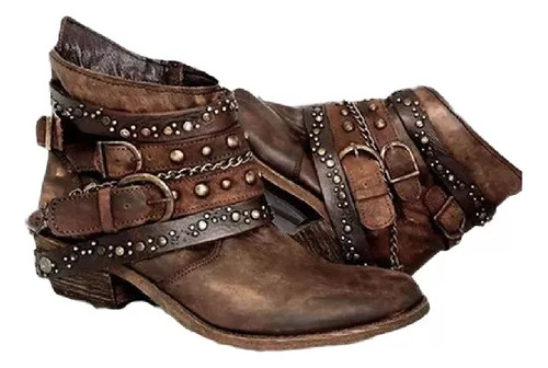 Bota De Tacón Grueso Para Mujer De Estilo Gotico Punk