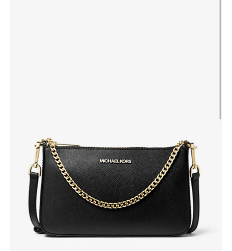 Bolsa Michael Kors Jet Set Travel Acambamento Dos Ferragens Ouro Cor Preto Correia De Ombro Preto Desenho Do Tecido Liso