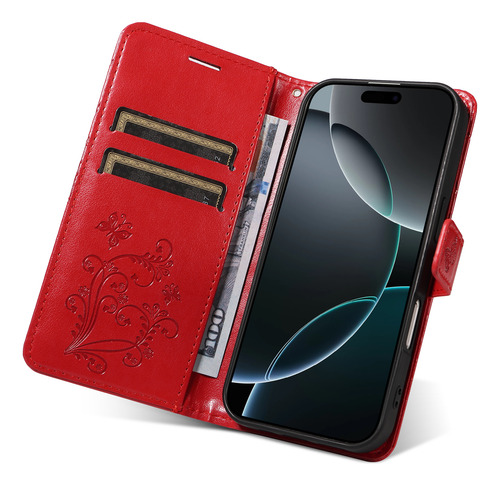 Funda Multifuncional De Piel Sintética Para Samsung Galaxy A Series, Funda Protectora Con Tapa En Relieve, Color Rojo