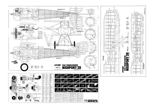 Plano Pilot Tamaño Natural  Nieuport 28 Biplano 4 Hojas