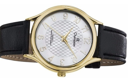 Relógio Masculino Dourado Pulseira Couro Champion + Nf