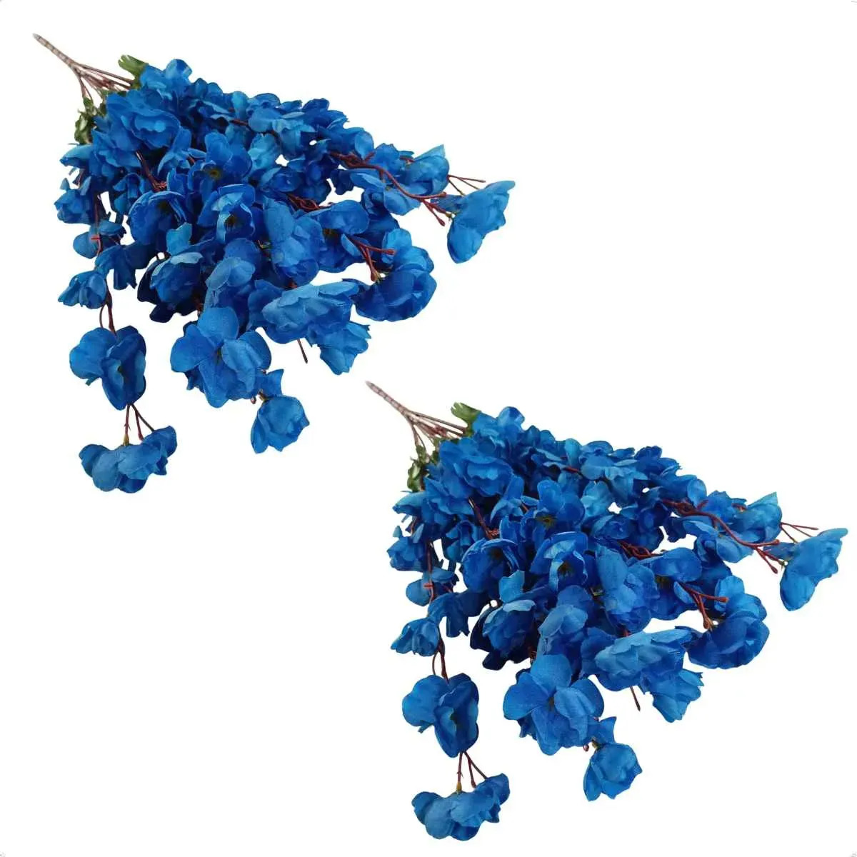 2 Buque De Cerejeira Artificial 55cm 14 Galhos Mac Ecom Decor Flor Cor Azul
