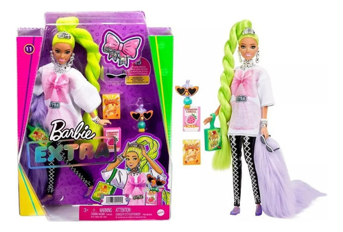 Muñeca Barbie Extra Pelo Verde Con Accesorios - Mattel