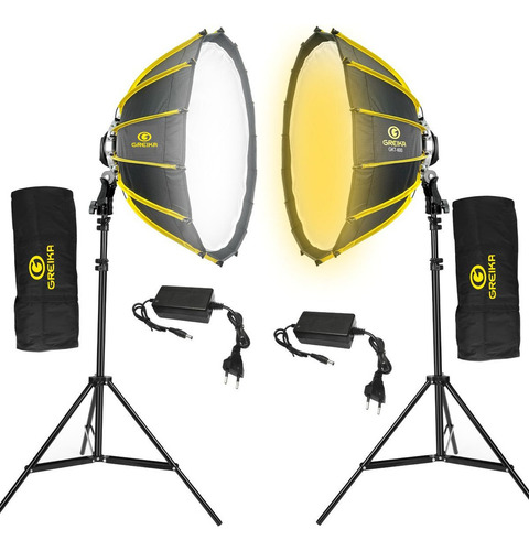 Kit 2 Softbox Led Bicolor Parabolico Greika 200w + Tripés