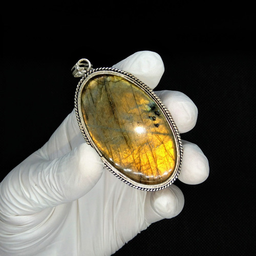 Colgante Labradorita Dorada- Plata 925 Chapado + Envío #1126
