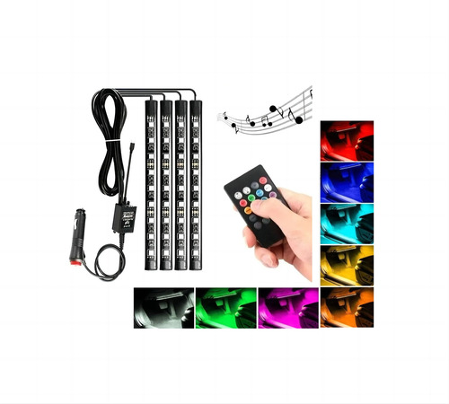 Kit 4 Luces Led Interior Auto 12v Multicolor Sensor Sonido