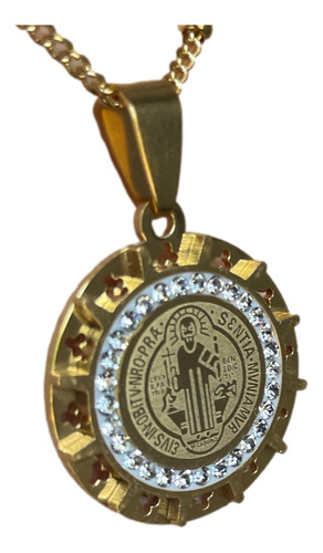 Colar dourado com medalha de São Bento dourado para mulheres, pingente e corrente de aço inoxidável, sacramento cristão, pingente religioso católico, proteção cruzada romana