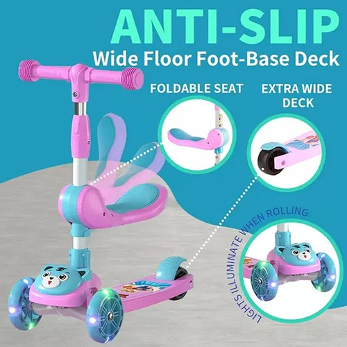 Scooter Plegable Con Asiento Regalo Ideal Para Niñas Azul Scooter