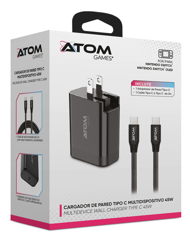 Cargador Rápido 45w Tipo-c Para Nintendo Más Cable Usb C De