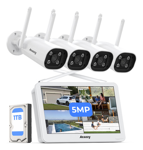 5mp Kit 4 Cámaras De Seguridad Videovigilancia Wifi Pantalla