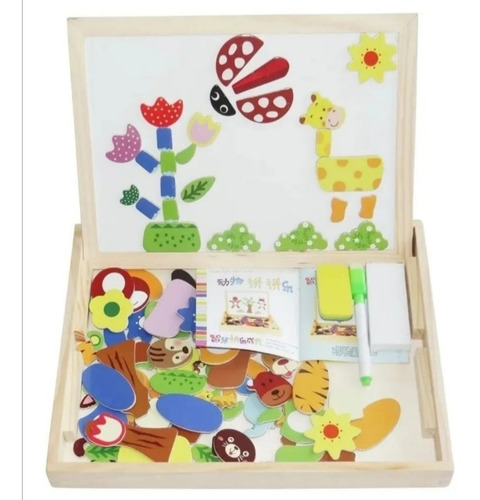 Imagen 2 de 9 de Pizarra Multifuncional Madera 3en1 Figuras Educativa, Tizas.