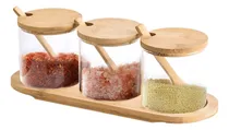 Comprar 3 Maceta Condimento Recipiente Vidrio Cubierta Madera