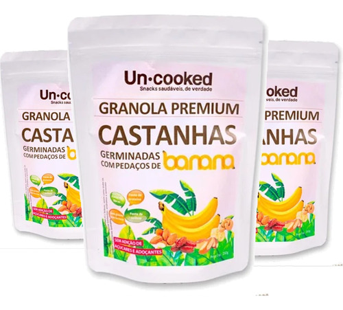 Kit 3un Granola Castanhas Germinadas C/ Banana Uncooked 250g
