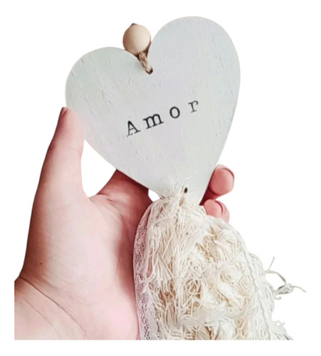 Borla Decorativa/ Puertero Bohemio Rústico Corazón De Madera Blanco