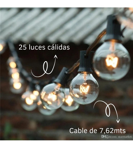 Imagen 9 de 10 de Guirnaldas Guia Luces Vintage 25+1 Exterior 7.62 Mt Interior