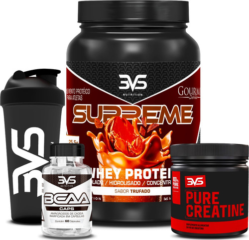 Whey Protein 3w + Bcaa Caps + Creatina 100% Pura + Coquetele Sabor Trufado