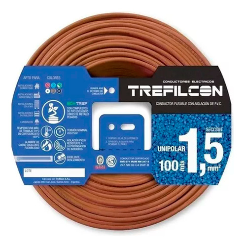 Cable Unipolar 1.5mm Trefilcon Normalizado 100mt Marrón