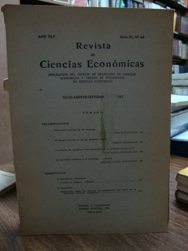 Revista De Ciencias Economicas. Julio- Septiembre 1957.