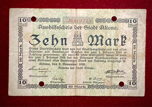 Billete 10 Marcos Alemania Notgeld 1918 Ge 012.05 Altona (Usado)