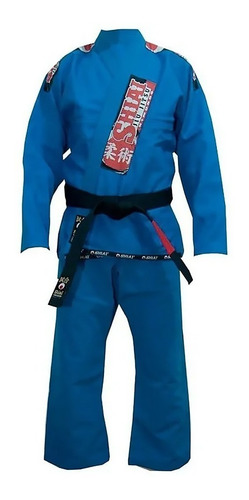 Kimono Jiu Jitsu Negro Azul Blanco Shiai Tramado Mediano Cuo