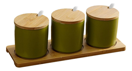 3 Uds. De Tarros De Especias De Cerámica Con Tapa, Cuchara