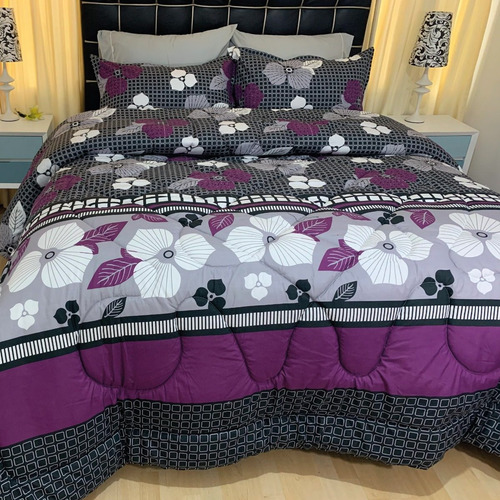 Imagen 6 de 6 de Plumón King Estampado Flor Gris + Fundas