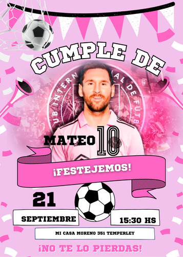 Tarjeta Invitación Cumpleaños Digital Inter Miami .la Mejor