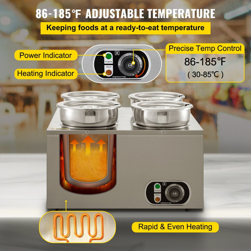 Calentador Baño Maria Temperatura Ajustable 1500w 4 Ollas 4l
