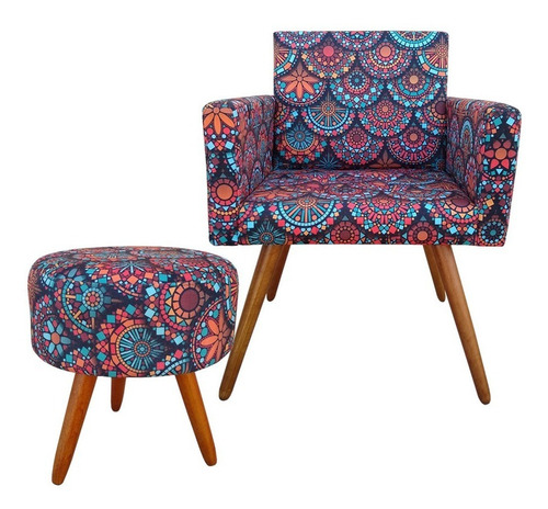 Sillón Vitória con varios estampados y puff Bali, decoración de tela para sala de estar, mandala 8002