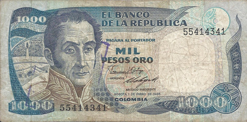 Colombia  1000 Pesos 1 De Enero 1986