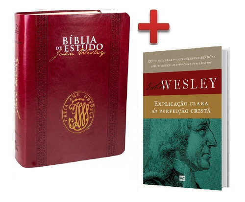 Bíblia De Estudo John Wesley Vinho + Livro John Wesley