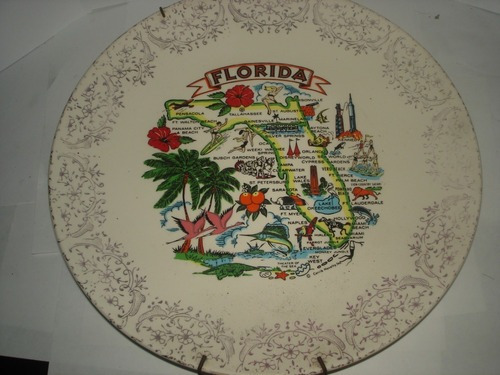 Plato De Porcelana Florida Made In Usa Con Destaques De Oro